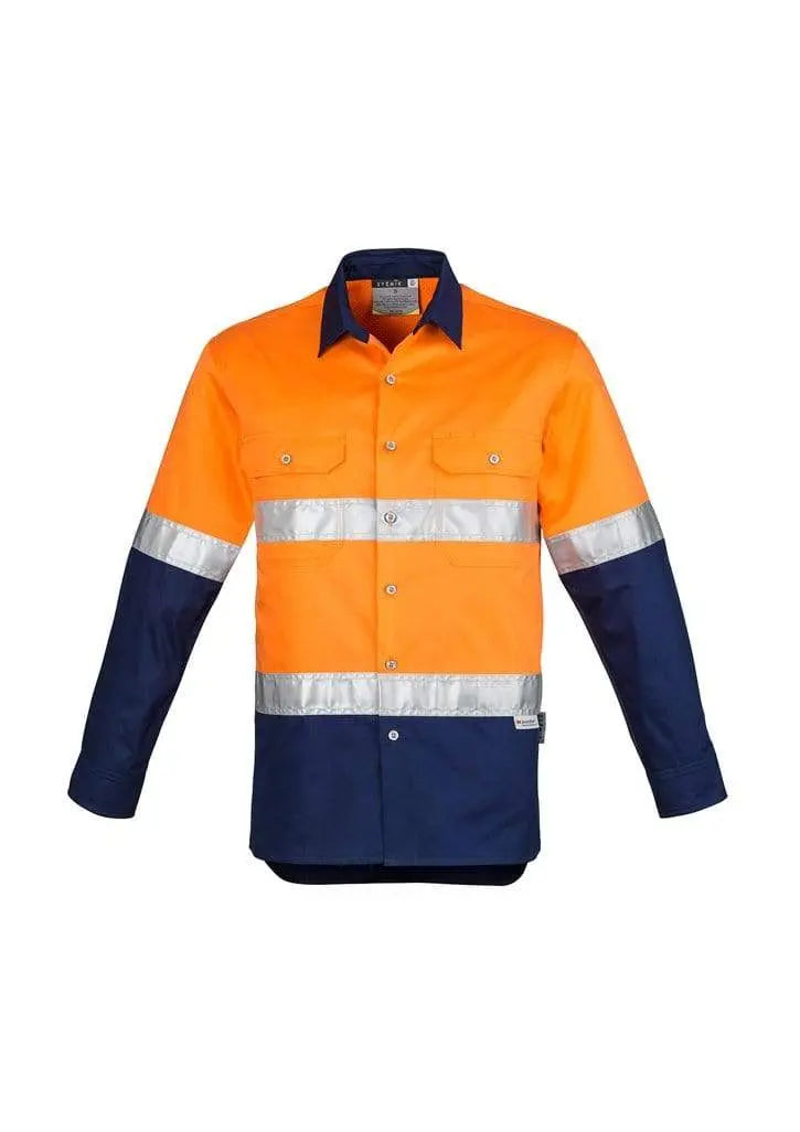 SYZMIK Men’s Hi-Vis Spliced Hoop Taped Industrial Shirt ZW123 Work Wear Syzmik Orange/Navy S